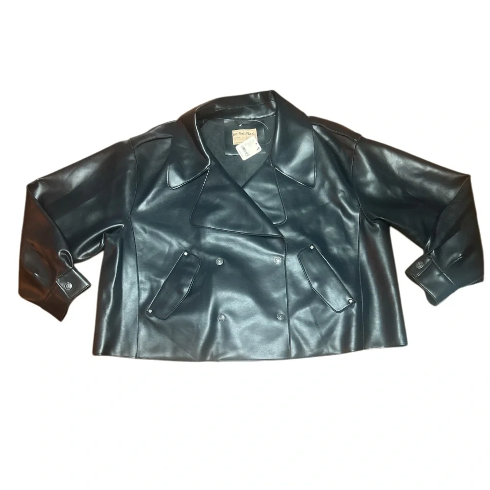 We The Free Alexis Vegan Leather Cropped Trench Coat Size:XL Color: Black NWT - Picture 3 of 7